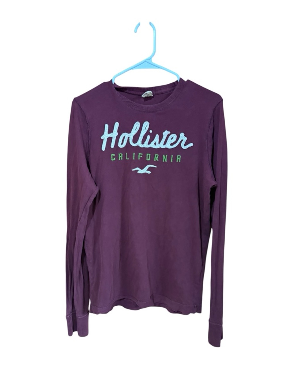 Y2K Hollister California Embroidered Logo Burgundy White Green Long Sleeve Top